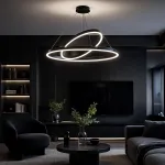 Lustră LED suspendată Pagano 47W, 2 cercuri, negru, 3 culori lumină