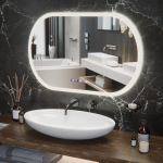 Oglindă LED ovală 80x50 cm Altera MotionGlow Marcello, dimabilă, dezaburire, ceas