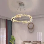 Lustră LED suspendată MIA Yonca cu cristale, telecomandă, 34W, dimabilă, crom lucios