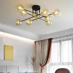 Lustra Morena modernă, 8xE27, negru-auriu, metal și sticlă