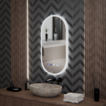 Oglindă LED ovală 50x100 cm Lucia Marcello, senzor, dezaburire, ceas, dimabilă