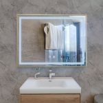 Oglindă LED RAYNA Touch 80x60 cm, dezaburire, ramă auriu brushed