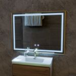 Oglindă baie LED Touch Kariri 80x60 cm, dezaburire, ramă rose gold