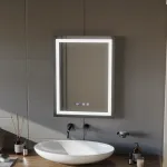 Oglindă baie LED MODENA 60x80 cm, Touch, dezaburire, ceas și temperatură