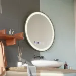 Oglindă LED touch NOVARA 80 cm cu dezaburire, ceas și temperatură, ramă negru brushed