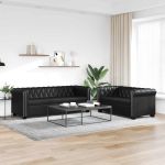 Canapea Chesterfield cu 2 și 3 locuri, piele artificială, negru  GartenMobel Dekor
