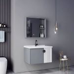 Set mobilier baie MYKONOS 80x40 cm, suspendat, 2 piese, gri-alb, oglinda LED