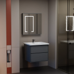 Set mobilier baie SANTORINI 60 cm, 2 piese, gri-alb, cu oglindă LED