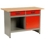 Banc de lucru metalic cu 2 sertare si dulap, blat din lemn 121,5x61,5 cm