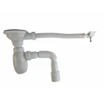 Sifon chiuvetă 1 1/2 cu preaplin pătrat, grilă inox 115 mm B425