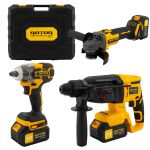 Trusă de scule 3 în 1 ROTOR RSET3 cu 2 acumulatori 21V/3Ah, rotopercutor, polizor, autofiletantă