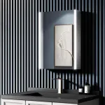 Oglindă LED cu dulap LAVIN 51x71 cm, alb, bandă LED verticală, design compact