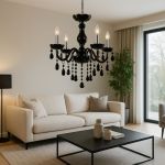 Candelabru din cristal ALNWICK Eleganza, negru, 5xE14, Ø48 cm, inaltime reglabila