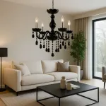 Candelabru din cristal ALNWICK Eleganza, negru, 5xE14, Ø48 cm, inaltime reglabila