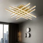 Lustră LED LINEX 108W dimabilă cu telecomandă, 3 temperaturi, auriu