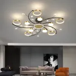 Lustră LED Karina 68W, 10 elemente, dimabilă, cu telecomandă, auriu-negru