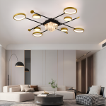 Lustră LED GUIDA 46W cu telecomandă, 8 elemente, dimabilă, negru-auriu