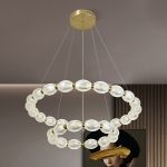Lustră LED suspendată FAUSTO 83W, 2 inele, dimabilă, 3 culori lumină, auriu