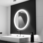 Oglindă LED rotundă 70 cm Stellaire, touch, dimabilă, cu sistem dezaburire