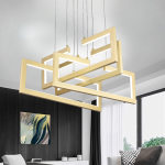 Lustră LED suspendată 96W, 4 elemente, dimabilă, cu telecomandă, auriu