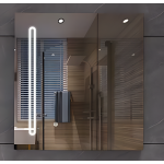 Oglindă cu dulap de baie PLANO 80x70 cm, LED alb rece, senzor touch, alb