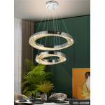 Candelabru LED cu cristal CC31212, 2 inele 40+60 cm, dimabil, argintiu