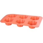 Formă din silicon MagicHome pentru 6 muffins, model floare, roșie 28,6x17,2 cm