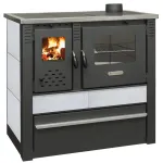 Soba cu plita Panonia pe lemne, alba, cuptor si evacuare dreapta