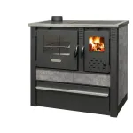 Soba cu plita si cuptor Panonia pe lemne, evacuare stanga, gri