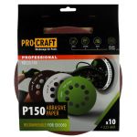 Set 10 discuri abrazive ProCraft KD225.150 P150, 225 mm, 10 gauri, Velcro