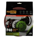 Set 10 discuri abrazive ProCraft KD225.40, 225 mm, P40, 10 găuri