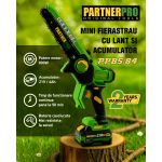 Mini fierastrau cu lant PartnerPro PPBS-84 brushless, 21V 4Ah, lama 20 cm