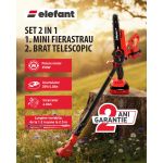 Set mini drujbă 8" cu extensie telescopică 2,5 m, acumulator 20V 4Ah, Elefant ESBS-8EP2.5