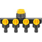 Distribuitor grădină 4 căi cu ventile pentru robinet 1/2–3/4, Strend Pro MB934
