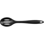 Lingură de servire cu fante MagicHome din silicon negru, 27,3 cm