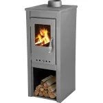 Soba pe lemne Thalia Uno Glass Lite, gri, 3,9 kW, cu usa din sticla