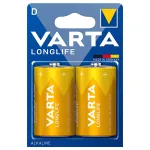 Baterii alcaline Varta Longlife D (LR20) 1.5V, set 2 bucăți blister