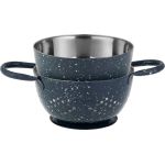 Cedník s misou MagicHome, 15,5 cm, s rúčkou, okrúhle otvory, nerez, sada 2 ks