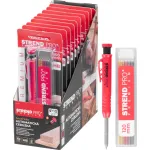 Creion automat de tâmplărie Strend Pro Premium cu vârf din oțel, ascuțitor și 6 mine HB