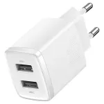 Încărcător rețea Baseus Compact 10,5W cu 2 porturi USB-A, alb