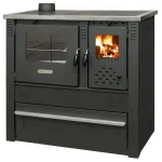 Soba-cuptor pe lemne Panonia Steel 10,54 kW, neagra, evacuare stanga