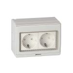 Priză dublă Schuko IP55 pentru exterior, montaj aplicat pe perete