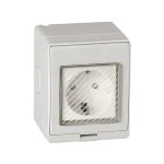 Priză simplă Schuko IP55 pentru exterior, cu capac și montaj aparent