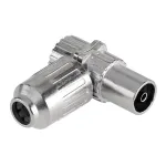 Mufă antenă TV mamă 90° din metal nichelat, conector coaxial