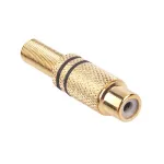 Mufă RCA mamă metalică aurită cu inele negre, montaj pe cablu