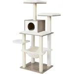 FEANDREA Ansamblu de joaca pisici, tip copac, cu culcusuri, ascunzatoare si hamac, 55x45x138 cm, alb si gri Household NewTrend