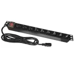 PDU rack 19 inch cu 9 prize Schuko, întrerupător LED 16A, cablu 3 m Emtex
