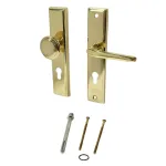 Set mânere ușă Aramis PZ 72 mm, finisaj alamă, cu șild lung