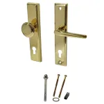 Set mânere ușă Aramis PZ 90, alamă lucioasă, plăci lungi