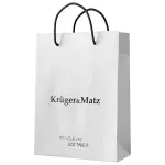 Sacoșă din hârtie Kruger&Matz, albă mată, cu șnur negru (38x24,8x8 cm)
